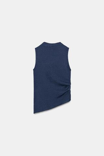 ZARA ТОП С ВОРОТНИКОМ-СТОЙКОЙ, МОРСКОЙ СИНИЙ