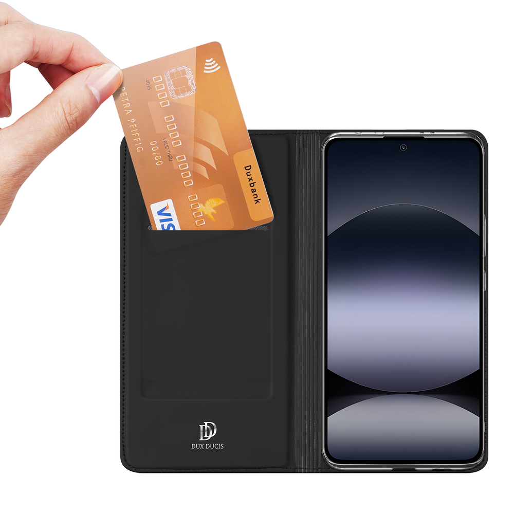 Чехол книжка из PU кожи черного цвета от Dux Ducis для смартфона Xiaomi Redmi Note 14 4G, серия Skin Pro Series Case