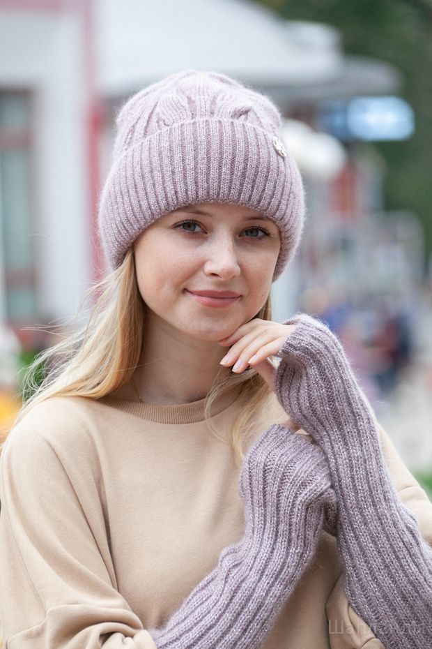 52bo12 Шапка с отворотом Катта (Жемчуг / 56-59 / Пантера / 30х30х6 / б/р / Белый / Трикотаж / 0.3)