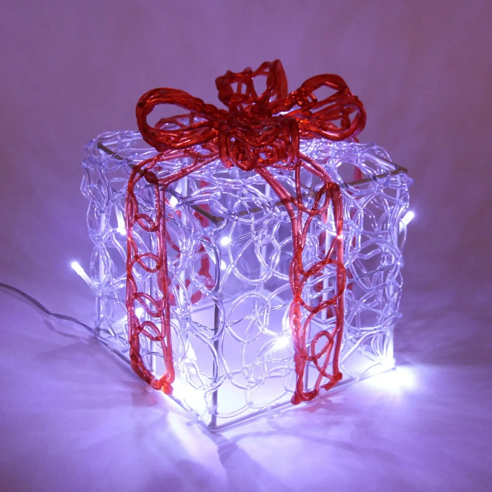 Фигура светодиодная «Подарок» 14 см, 10 ламп LED, IP-65, Белый/красный