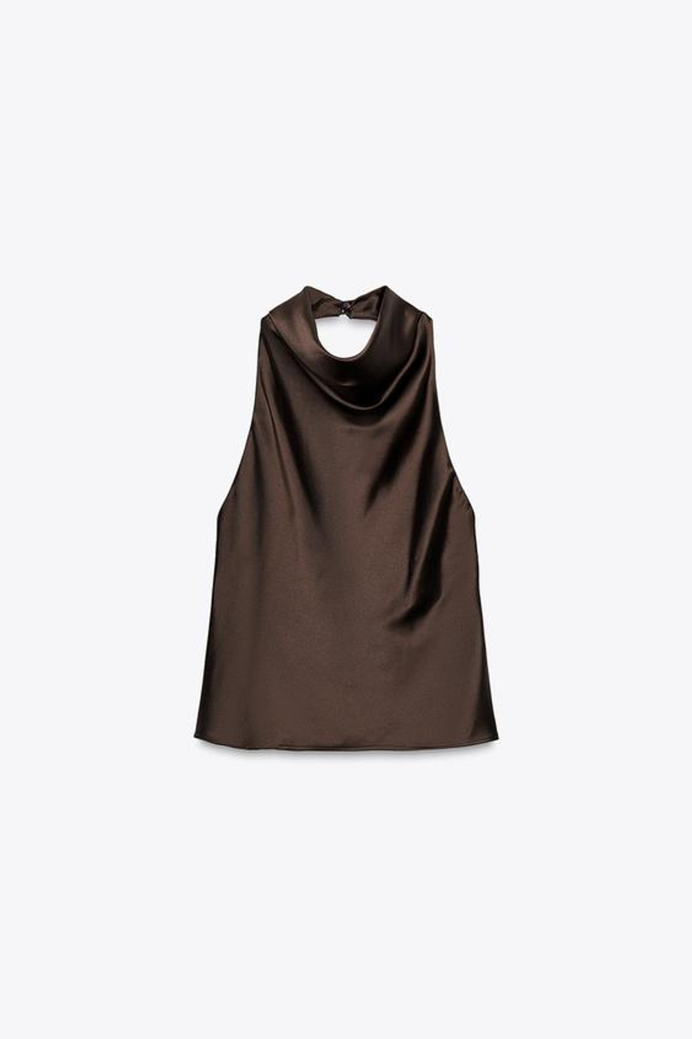 ZARA АТЛАСНЫЙ ТОП С ГОРЛОВИНОЙ ХАЛТЕР, КОРИЧЕВЫЙ