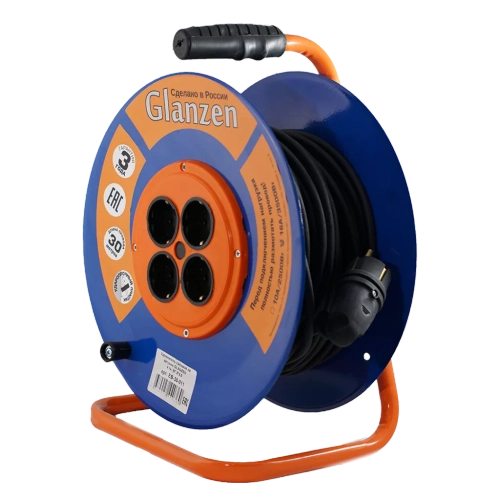 Удлинитель силовой на катушке GLANZEN 4 гн. КГ 3х2,5 арт. EB-30-011