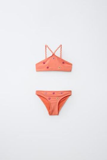 ZARA КУПАЛЬНИК С ВЫШИВКОЙ, ОРАНЖЕВЫЙ