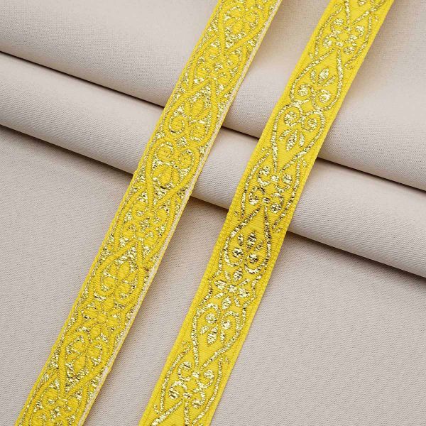 Лента (тесьма) жаккардовая 18.0 мм / 25 метров, с метанитом, рис. 9798, желтый / золото