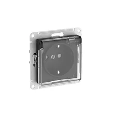 Розетка с крышкой Systeme Electric AtlasDesign Aqua Карбон, самозажимные клеммы ATN441046S