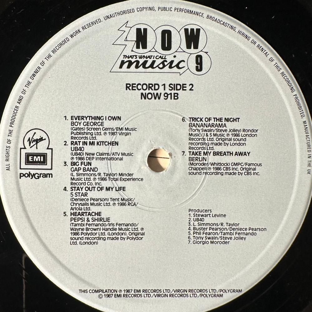 Сборник Now That's What I Call Music 9 2LP (Англия 1987г.)