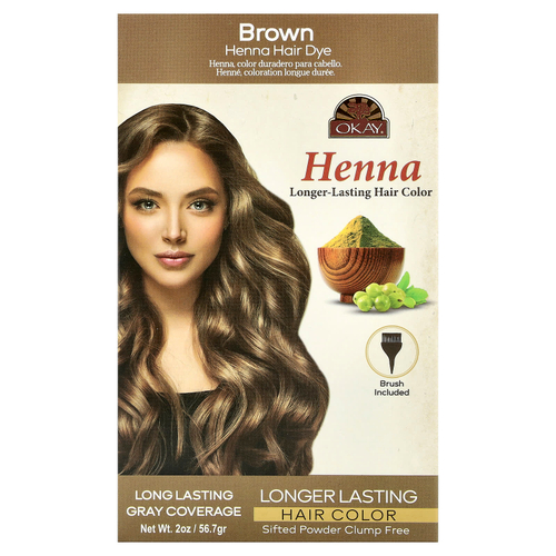 Okay Pure Naturals, Хна, стойкая краска для волос, коричневый, 56,7 г (2 унции)