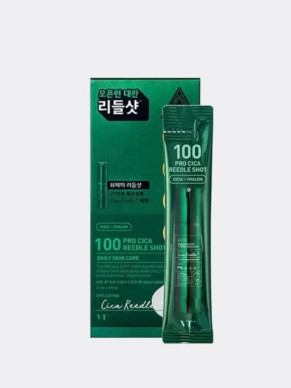 VT Cosmetics Pro Cica Reedle Shot 100 Stick Pouch, Интенсивный бустер с микроиглами для чувствительной кожи, 2ml*10ea