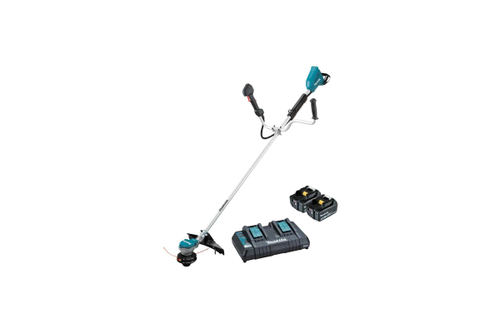 Аккумуляторная коса Makita LXT BL 2х18В,550Вт, велорукоятка,нож 4T, d-23см, М10xLH, (2xBL1850B, DC18RD) DUR368APT2