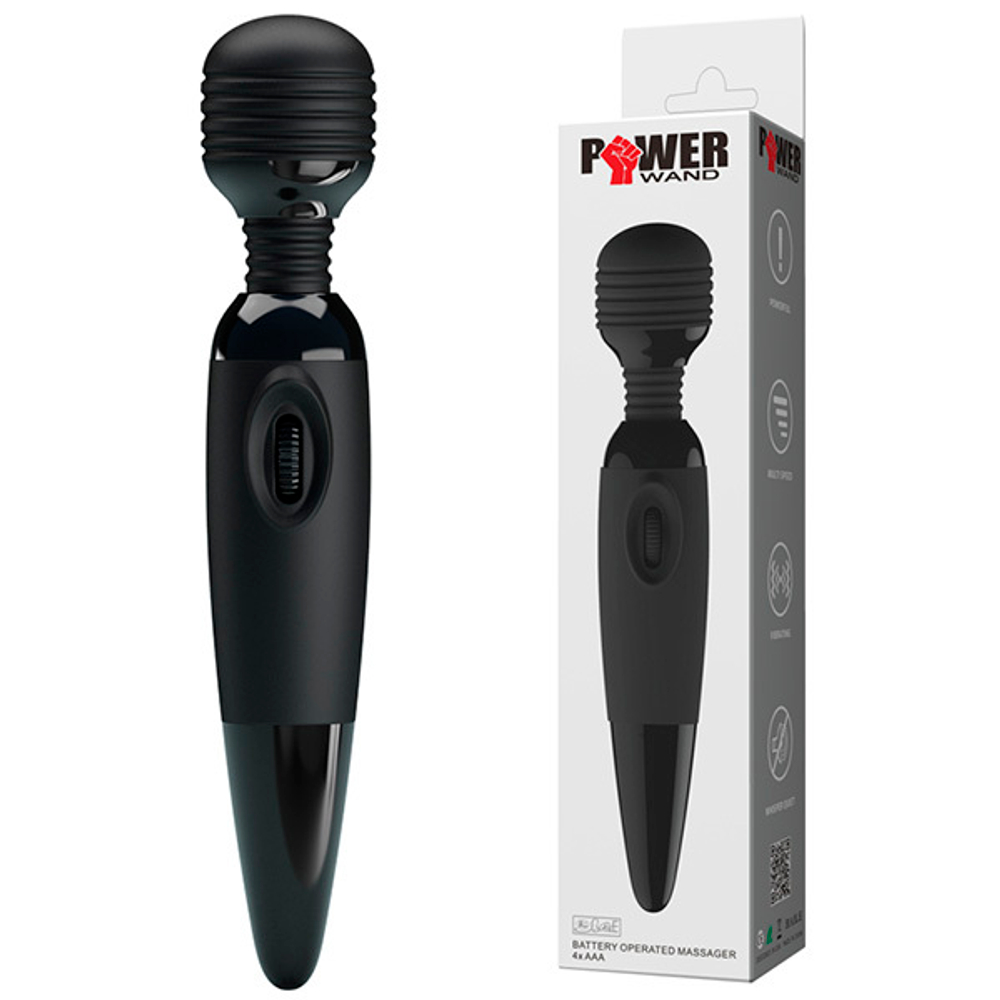 Черный вибромассажер 25см с мощной вибрацией Baile Power Wand BW-055009