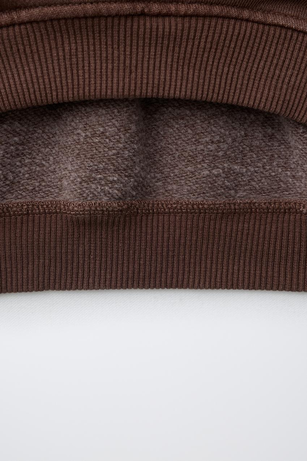ZARA ОДНОТОННАЯ ТОЛСТОВКА ИЗ КРАШЕНОЙ ТКАНИ, КОРИЧНЕВЫЙ