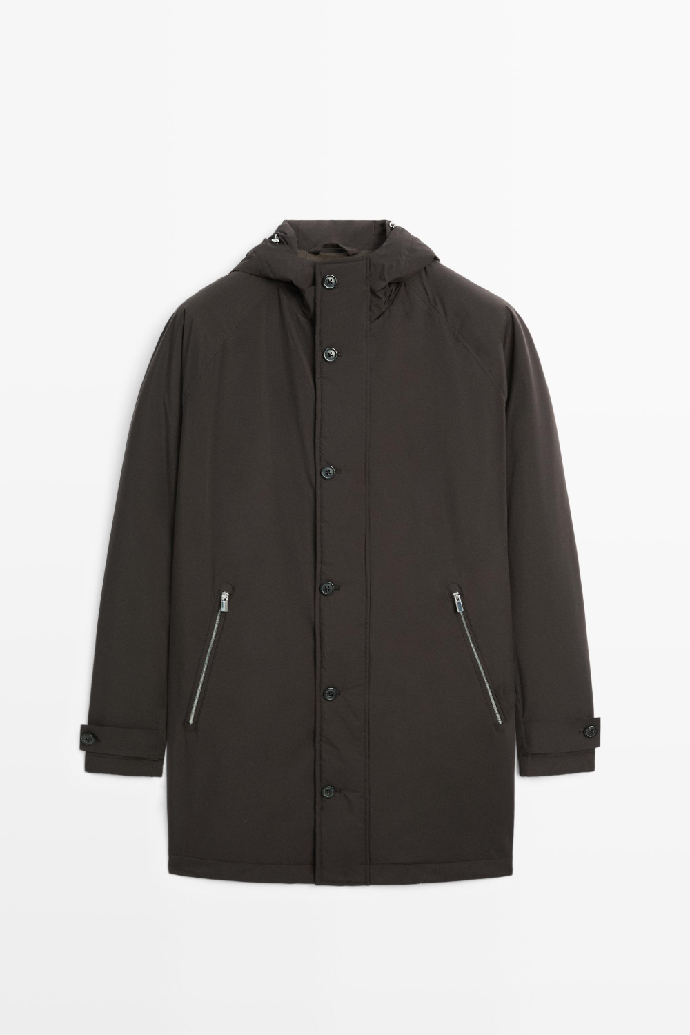 Massimo Dutti Длинная парка из технической ткани, коричневый