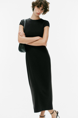 ZARA ПЛАТЬЕ МИДИ С КОРОТКИМИ РУКАВАМИ, ЧЕРНЫЙ