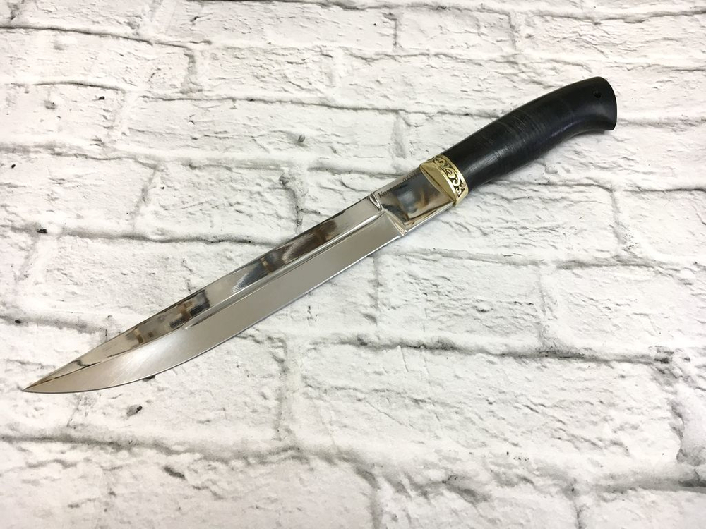 Пластунский нож, кованая 95х18, рукоять кожа и черный граб