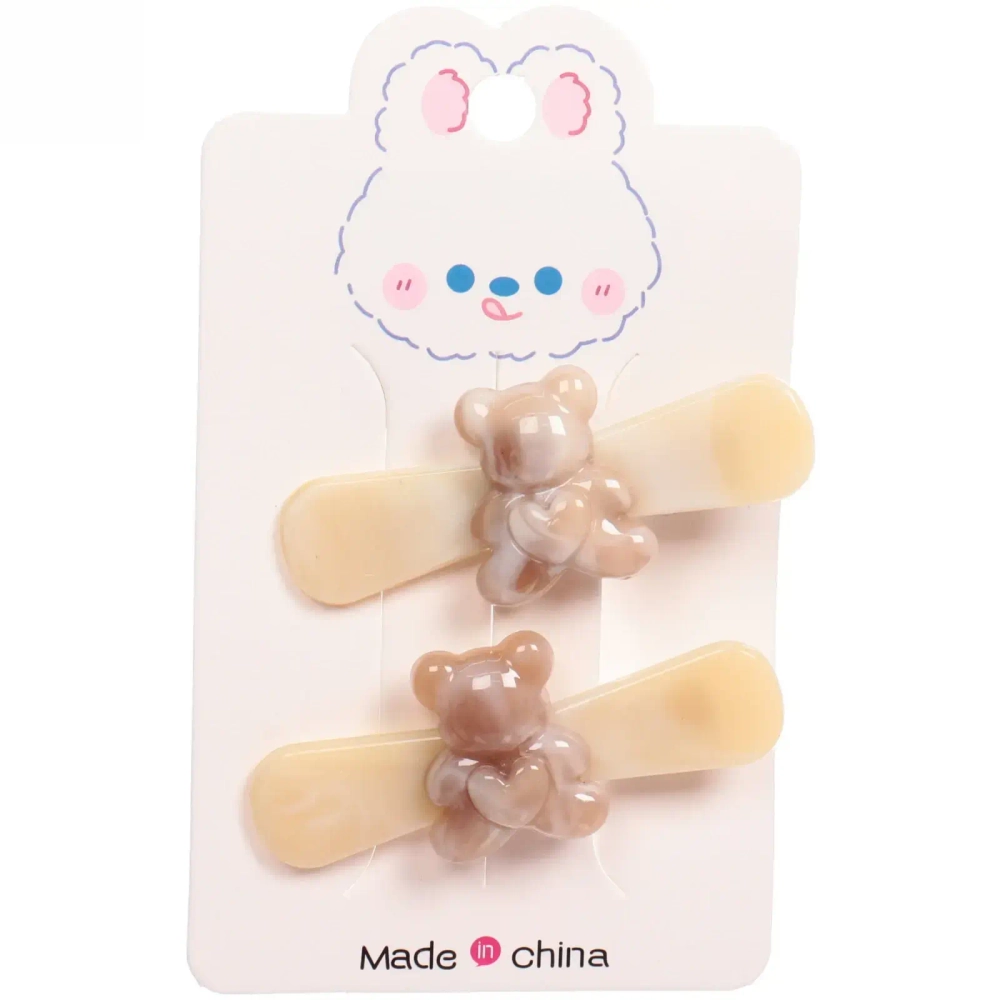 Зажимы для волос 2шт «Chocolate», мишка, цвет как на фото, 6,4*1,6см (блистер и пакет с подвесом)