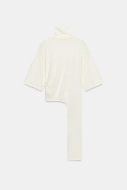 ZARA АСИММЕТРИЧНАЯ ФУТБОЛКА СО СБОДКАМИ, ЭКРЮ