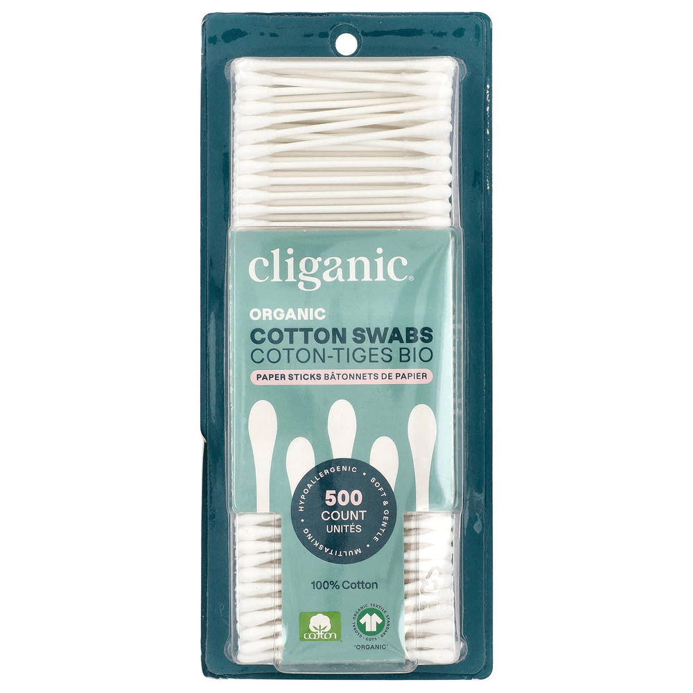 Cliganic, Органические ватные палочки, 500 бумажных палочек