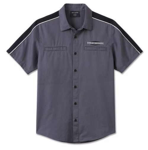 Рубашка Short Sleeve Shirt Stacked Bar & Shield Black/greyblue Harley-Davidson