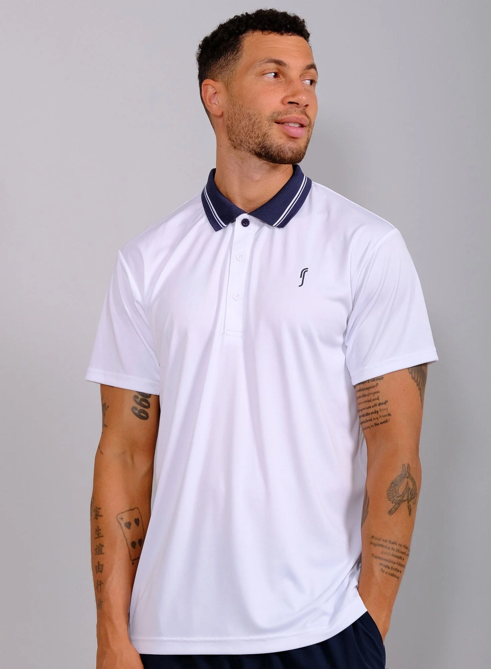 Мужское поло RS Performance Court Polo - Striped Collar REC белое (252M017-002)