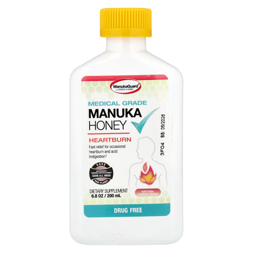 ManukaGuard, мед манука, натуральный мед манука, лимон и персик, 200 мл (6,8 унции)