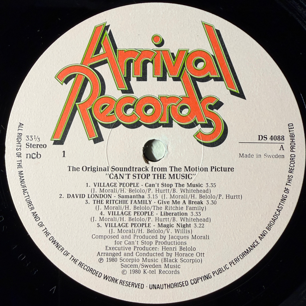Village People ‎– Can't Stop The Music - The Original Soundtrack Album (Скандинавия 1980г.)