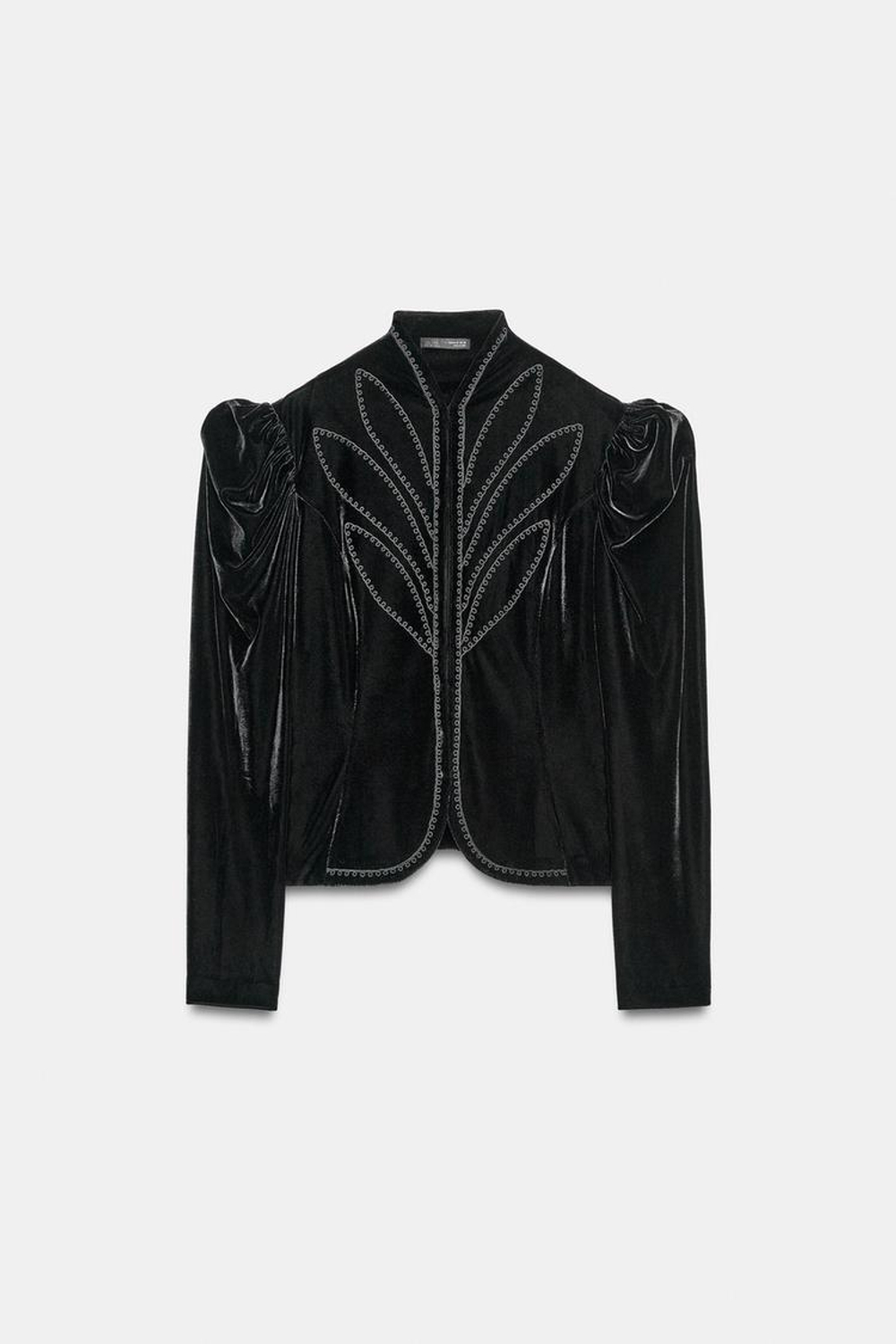 ZARA БАРХАТНАЯ КУРТКА С ВЫШИВКОЙ, ЧЕРНЫЙ