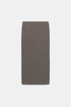 ZARA ЮБКА МИДИ В ТОНКУЮ ПОЛОСКУ, КОРИЧНЕВЫЙ МЕЛАНЖ