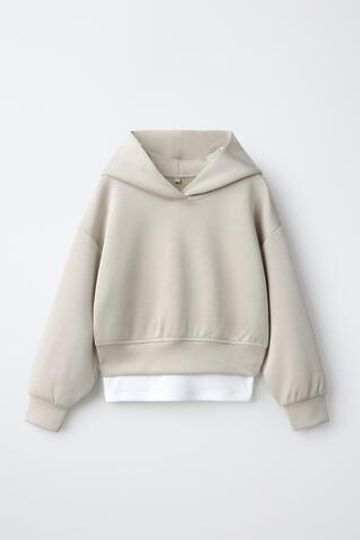 ZARA СПОРТИВНОЕ ХУДИ С КАПЮШОНОМ И ДВОЙНЫМ НИЗОМ, ПЕСОЧНЫЙ
