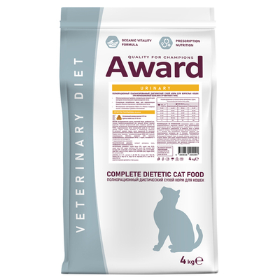 Диетический корм AWARD VETERINARY DIET URINARY для взрослых кошек при мочекаменной болезни струвитного типа 4 кг