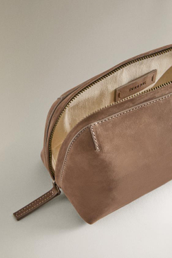 ZARA HOME КОСМЕТИЧКА ИЗ НУБУКОВОЙ КОЖИ, СЕРО-КОРИЧНЕВЫЙ