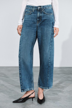 ZARA ДЖИНСЫ ZW COLLECTION ANKLE RELAXED СО СРЕДНЕЙ ПОСАДКОЙ, ВЫЦВЕТШИЙ СИНИЙ