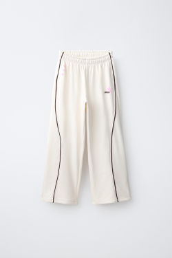 ZARA БРЮКИ WIDE LEG С КОНТРАСТНОЙ ОТДЕЛКОЙ, ЭКРЮ