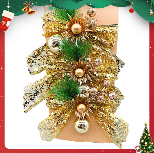 Декоративный новогодний бант "Gold Sequin", золотой