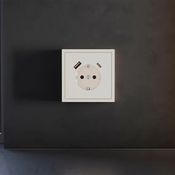 Накладка для розетки с заземлением и защитными шторками, с USB A+C Voltum S70 Хлопок VLS001013