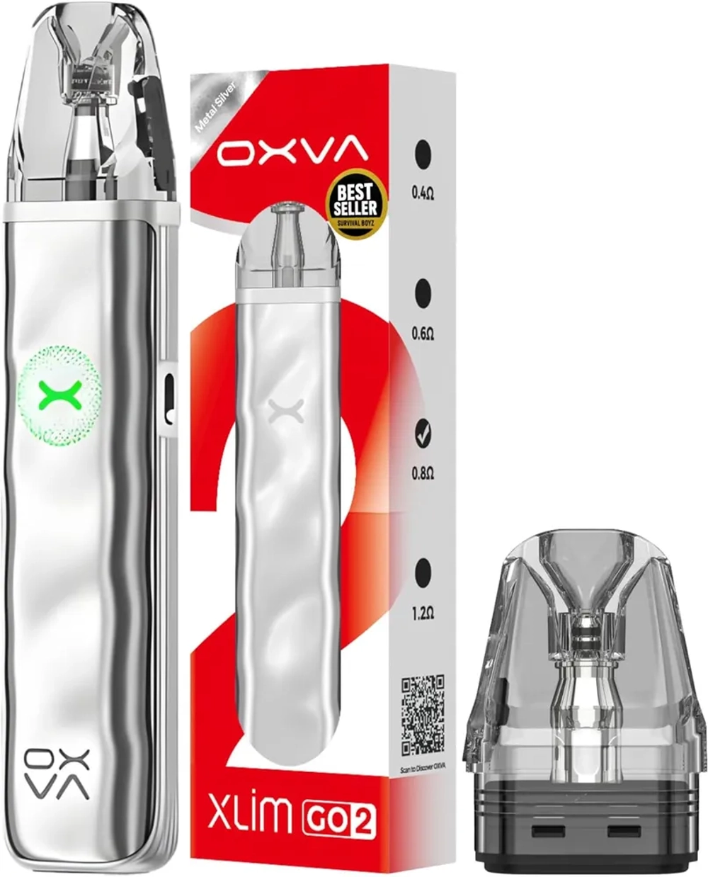 OXVA Xlim Go 2 Vape Pod Kit - Metal Silver (3ml, 0.8ohm)