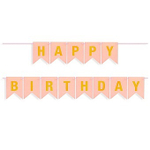 Гирлянда Флажки, Happy Birthday, Розовый/Золото, Металлик, 500 см, 16*12 см.