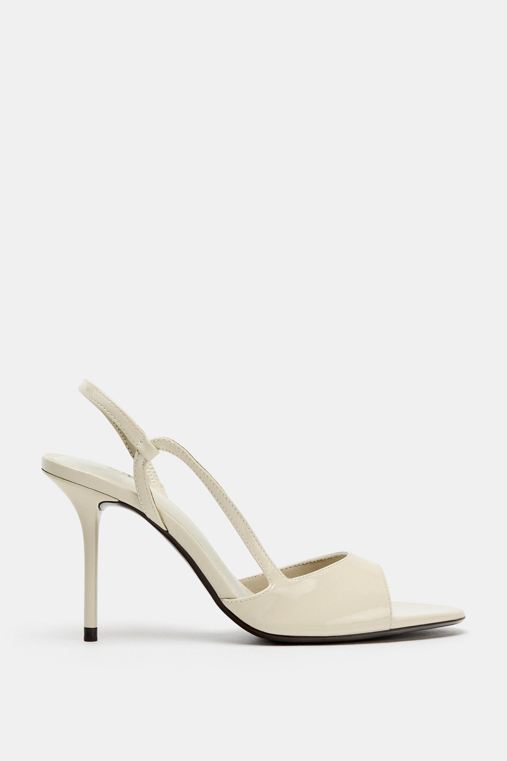 ZARA ЛАКИРОВАННЫЕ БОСОНОЖКИ НА КАБЛУКЕ, ЭКРЮ