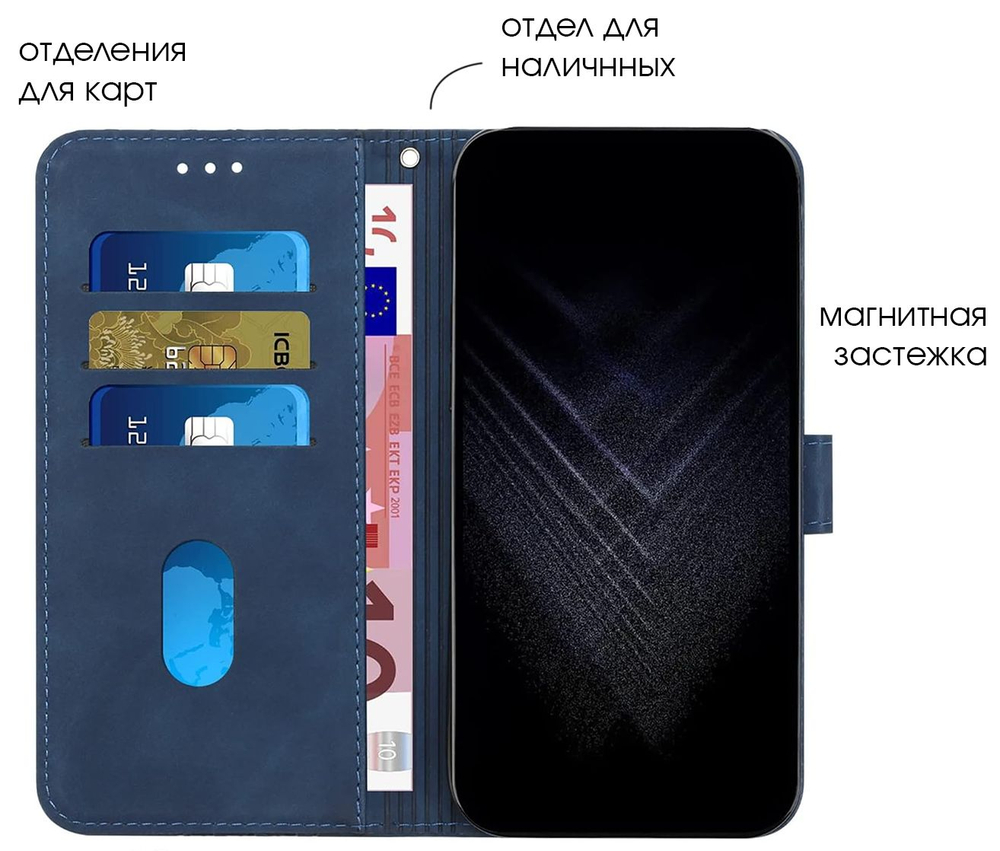 Кожаный чехол-книжка для XIAOMI 11T PRO / 11T с отделом для наличных, 3 слотами для карт и подставкой