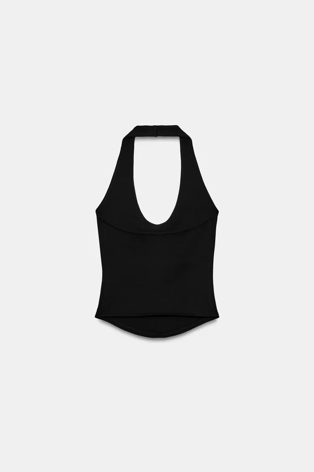 ZARA ТОП С ГОРЛОВИНОЙ ХАЛТЕР И ЗАКРУГЛЕННЫМ НИЗОМ, ЧЕРНЫЙ
