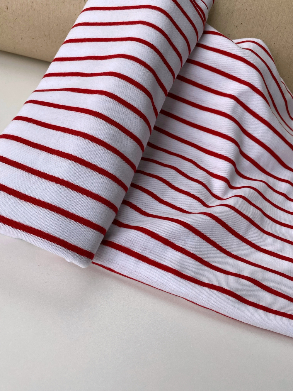 Отрез 0,95м Трикотаж Breton stripes, Белый с красным