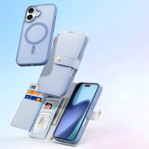 Чехол кошелек светло-синего цвета с MagSafe для iPhone 17, серия Lawa от Dux Ducis
