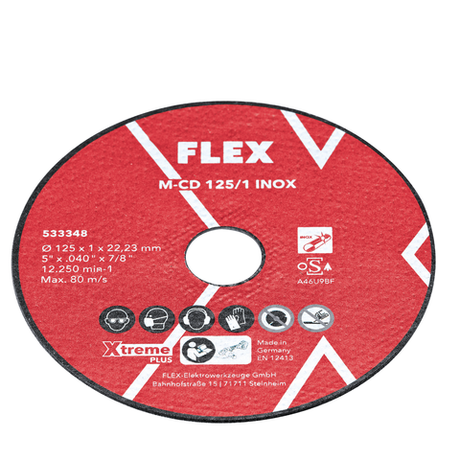 Комплект 10 шт Тонкий отрезной диск 125 мм для УШМ FLEX M-CD 125/1 INOX 10VE 1 мм Xtreme Plus для стали / нержавеющей стали 533348