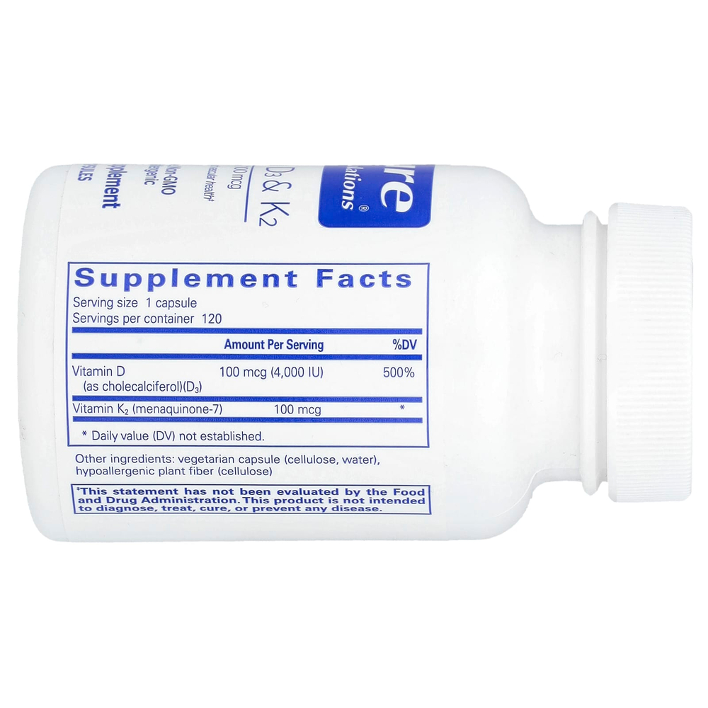 Pure Encapsulations, Витамины D3 и K2, 120 капсул