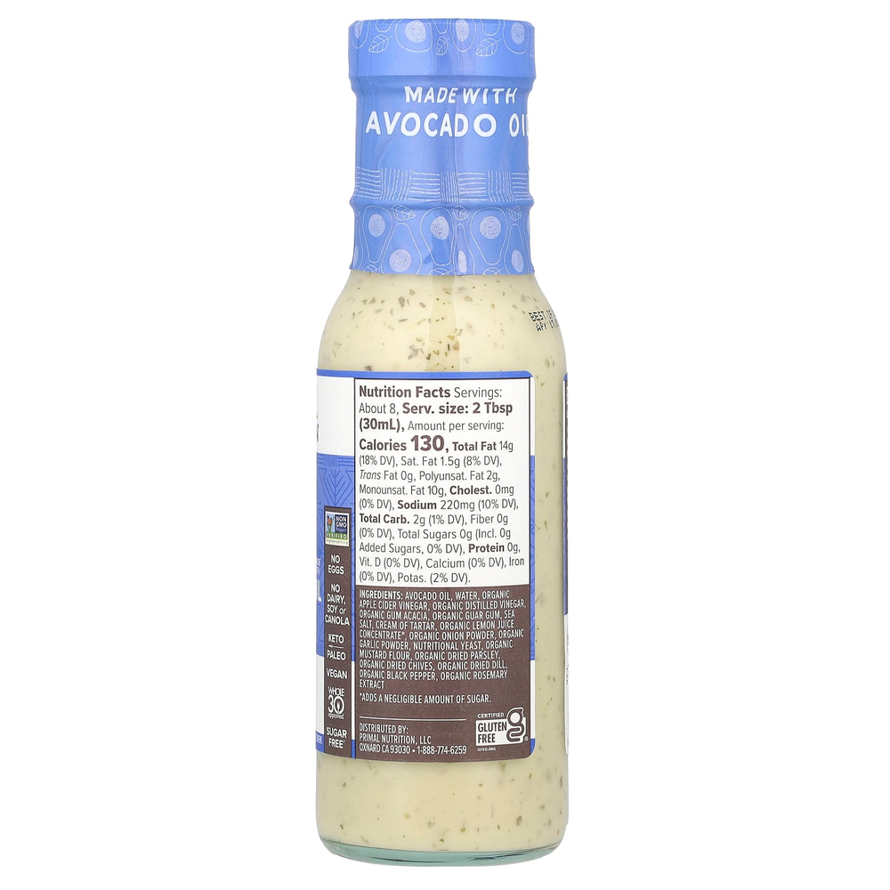 Primal Kitchen, Заправка и маринад с маслом авокадо, растительное ранчо, 236 мл (8 жидк. Унций)