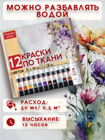 Набор красок по ткани в тюбиках 12 цветов