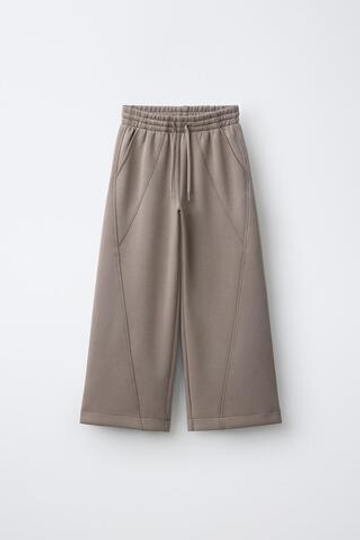 ZARA БРЮКИ WIDE LEG SPORTY, СЕРО-КОРИЧНЕВЫЙ