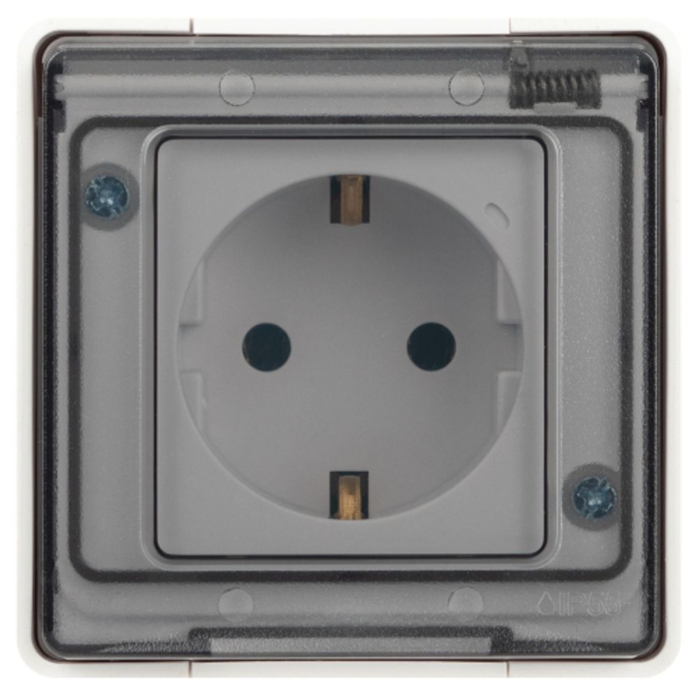 Розетка ЭРА Эксперт 11-2501-01 с заземлением с крышкой 2P+E IP55 16A-250В ОУ белый | Эра Эксперт
