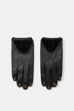 ZARA КОЖАНЫЕ ПЕРЧАТКИ С БИСЕРОМ, ЧЕРНЫЙ