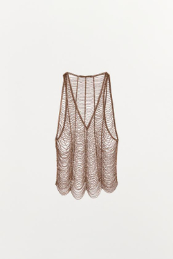 ZARA ТОП НА БРЕТЕЛЯХ С БУСИНАМИ, ЗОЛОТИСТЫЙ