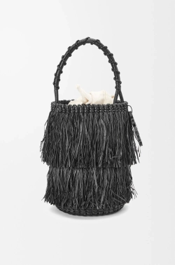 Loewe Сумка Frayed Bucket с бахромой из рафии и телячьей кожи, черный